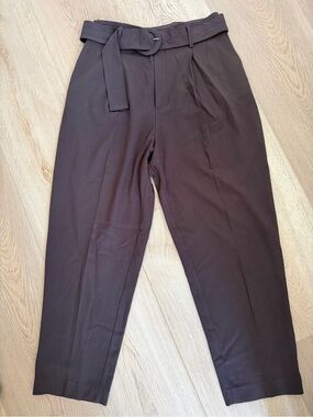 High-Waist Belted Tapered Women’s Dress Pants - Dark Brown